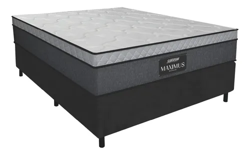 Cama Box Casal Colchão Gazin Maximus Molas Ensacadas 138x188x62cm Cinza e Preto