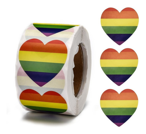 Rollo 500 Etiqueta Adhesiva Sticker Corazon Orgullo Gay