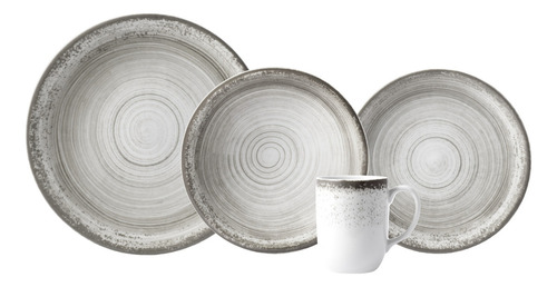 Juego Set X 16 Piezas Schmidt Esfera Porcelana Color Gris