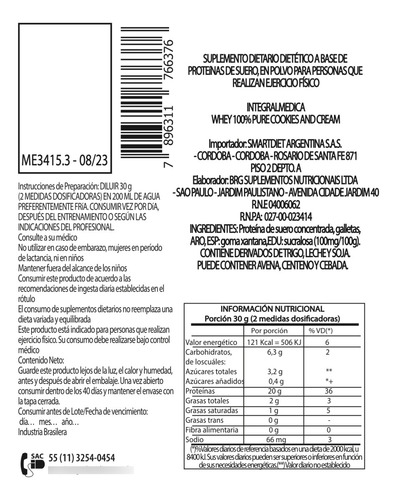 Whey 100% Pure 900 Grs Integralmédica Proteína Importada Cookies & Cream
