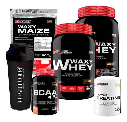 Kit 2x Waxy Whey Chocolate Waxy Maize Creatina Bcaa Shaker