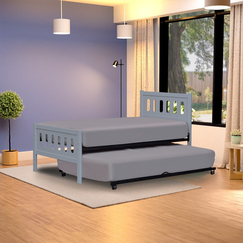 Cama Doble Individual Cherokee | Cama Deslizable Con Ruedas Color Gris