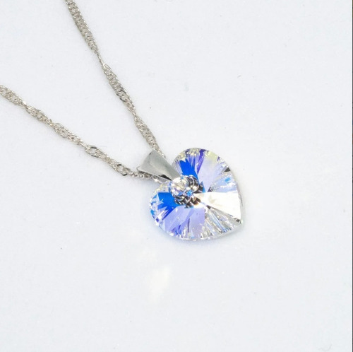 Imagen 4 de 7 de Collar Cadena Mujer + Dije Cristal Corazón 10mm Collares