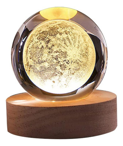 Lámpara Nocturna Luz Led Cálido 3d Luna Esfera Cristal