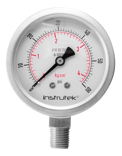 Manómetro Totalmente Inox Glicerina Carátula 2.5 PLG, 60 Psi