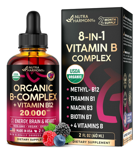 Nutraharmony Complejo B Orgánico Usda Gotas Líquidas 2 Onzas