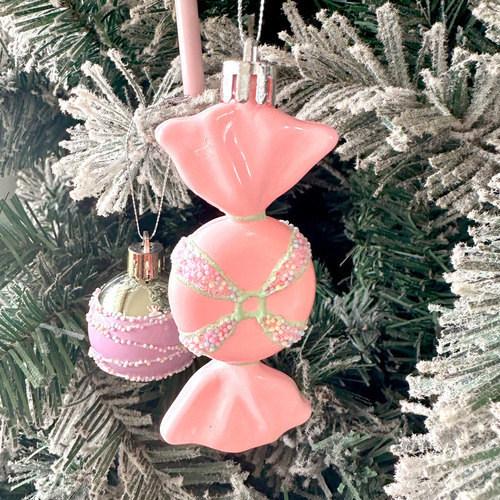 34 Piezas De Adornos Navideños Con Forma De Macarrón Rosa Y