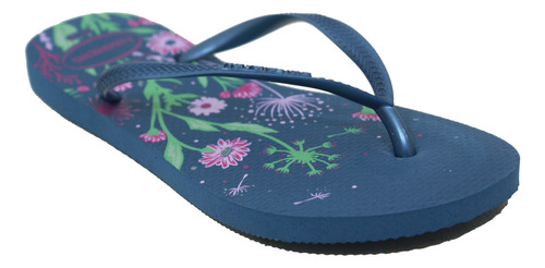 Ojota Havaianas Slim Organico Azul Flores Dama Deporfan