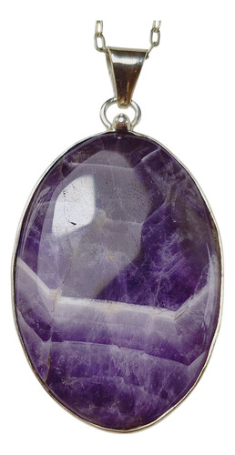 Dije Amatista Engarzada En Plata 925 Con Cadena De Obsequio. Distintos Violetas