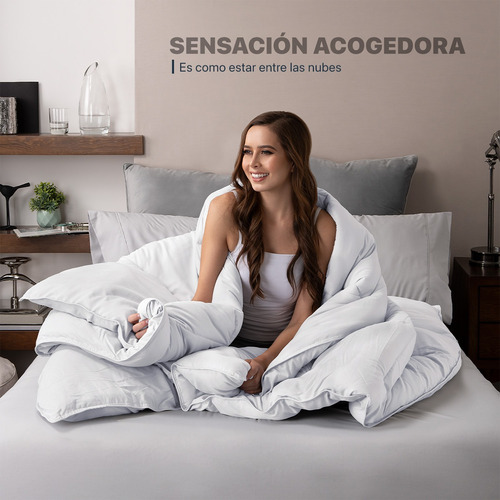 Edredón Esquimal Acolchado Relleno Tipo Down Queen Size Blanco