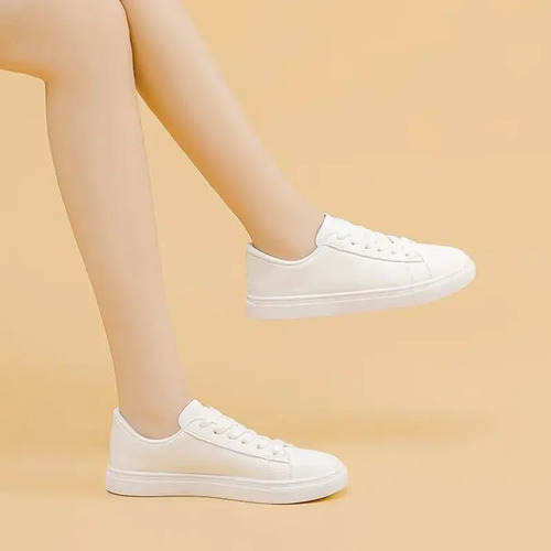 Zapatillas Deportivas Casuales Blancas De Cuero Pu Con Parte