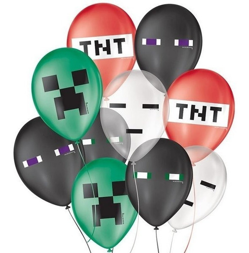 25 Unidades Balão Latex Tematico Pixels Minecraft 