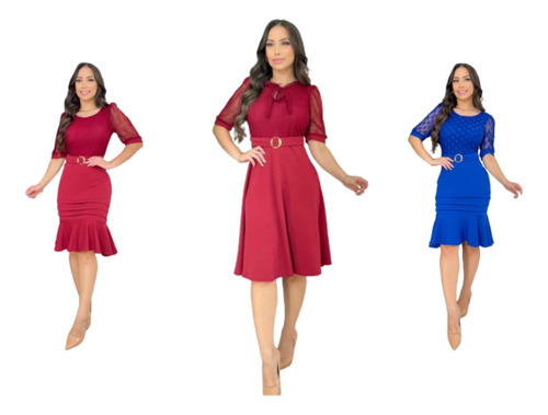 Kit 3 Vestidos Feminino Midi Moda Evangélica Atacado