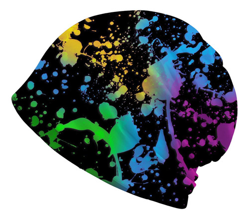 Splatter Neon Colors Beanie Chemo Hat Cancer Headwear Skull 