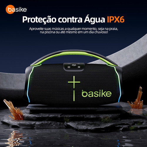 Caixa de Som Portátil Bluetooth, Subwoofer Ativo, Estéreo Hifi, Bombox, com Rgb, Tws 1+1, Bateria 6 Horas, Bluetooth 5.3, Ipx6, Powerbank para Telefones Celulares, Cor Preto