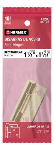Bolsa 2 Bisagras Rectangulares 1-1/2´´ Latonado Hermex 43206