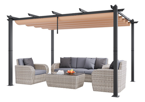 Toldo Pergola Retráctil Exterior Sombra Aluminio Beige 4x3 M