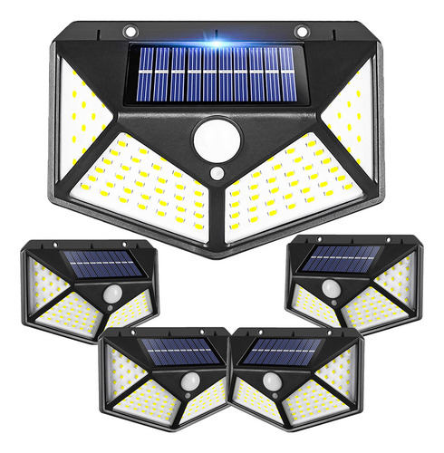 Kit 5 Luminária Solar 100 Led Com Sensor Jardim Prova Dágua