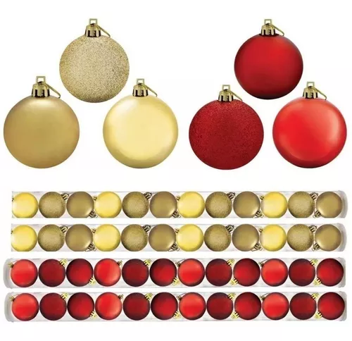 Bolas De Natal Mista Dourado E Vermelho 5cm 48 Unidades P/ Á | Leve Preço