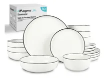 Comprar Magma Life Vajilla para 4 Personas de Cerámica\u002FPorcelana, 16 Pz 8 Platos Extendidos en 2 Tamaños, 4 Platos Hondos, 4 Tazones. Resistente a Altas Temperaturas, Lavavajillas y Microondas (Borde Negro)