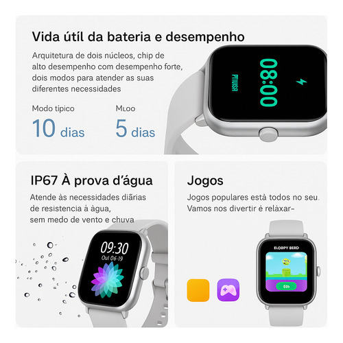 Smartwatch Com Chamadas, Foto Na Tela, 2 Pulseiras, Bluetooth, Compatível Android Ios, Tela Touch, Notificações, À Prova Dágua, Relógio Esportivo Unissex - Super Fast Acessórios, Cor Da Caixa Black