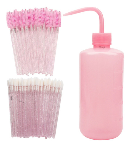 1 Pizeta + 50 Cepillos + 50 Lip Brush Extension Pestañas Color Rosa