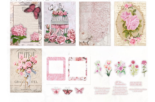 Set Papelería Vintage Romántica Floral Manualidades Collages