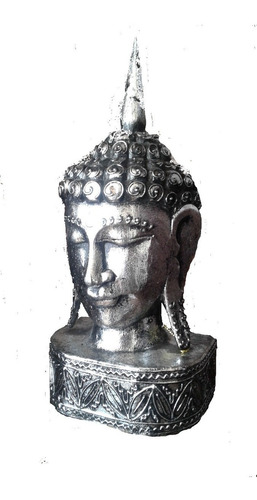 Imagen 1 de 3 de Talla Cabeza Buda En Madera 25cm Celeste Plata Oro