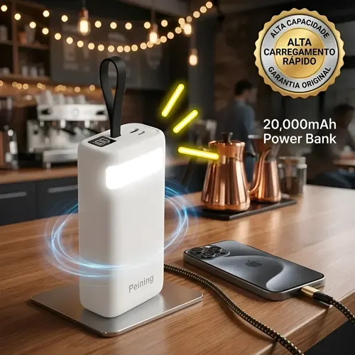 Carregador Portátil Power Bank 20.000mAh Turbo com Cabos