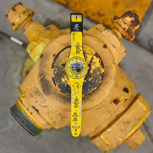 Reloj Swatch Time With Andy Anderson So29j101 Agente Malla Amarillo Bisel Amarillo Fondo Amarillo