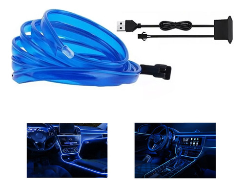 5m Tira De Luz Fría Para Auto Interior Neón Azul Flexible