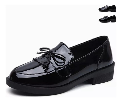 Zapatos Mujer Negro Charol Escolar Niñas Casual Transpirable