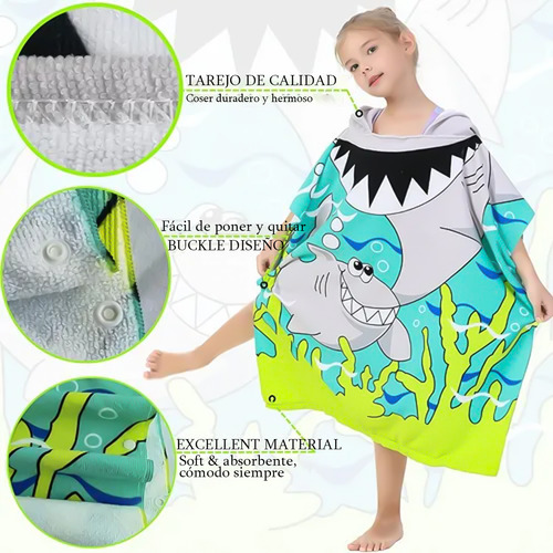 Toallas De Microfibra Con Capucha Para Baño De Niños Color Gris Tiburones