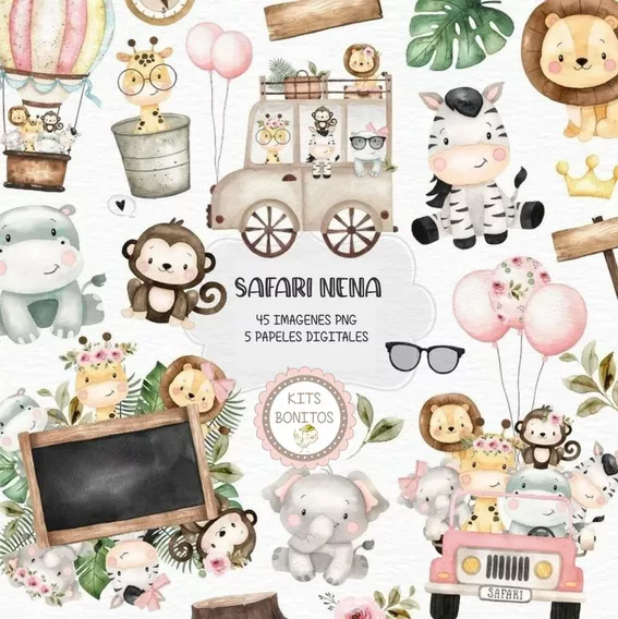 Kit Imagenes Png Clipart Selva Animalitos Safari Rosa Nena