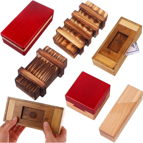 Puzzle Box 6 Pack Wooden Secret Puzzle Box With Hidden Compa