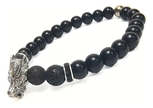 Pulsera De Hombre Con Piedra De Lava Dije Dragón