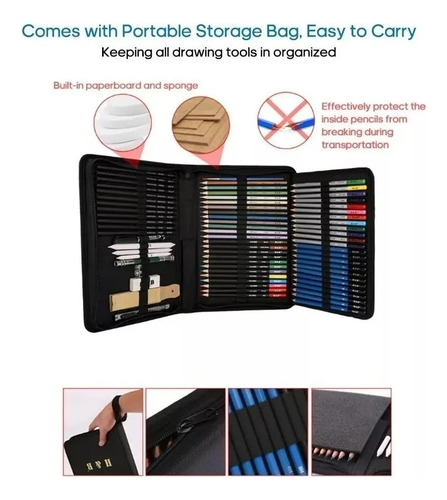 Zhmy Conjunto De Lápis 83pcs Kit De Esboço De Pintura De