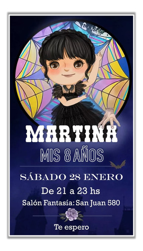 Invitación Tarjeta Digital Personalizada Merlina Animada