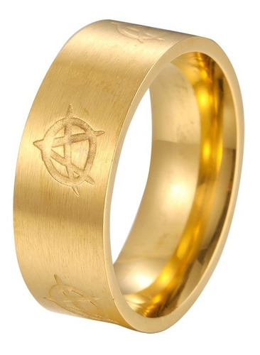 Anillo De Acero Color Oro A De Anarquia Grabado Hombre Mujer