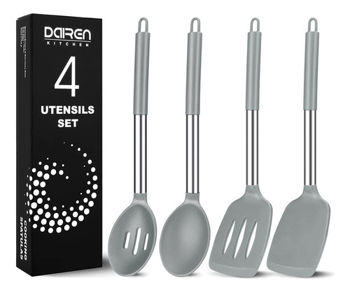 Pack De 4 Espátulas Y Cucharas De Cocina Grandes De Silicon