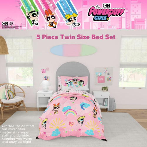 Juego De Edredón Y Sábanas Powerpuff Girls, Twin, 5 Piezas