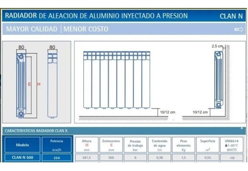 Radiador Caldaia 9 Elementos Clan N 500 Kit Instalac Gratis