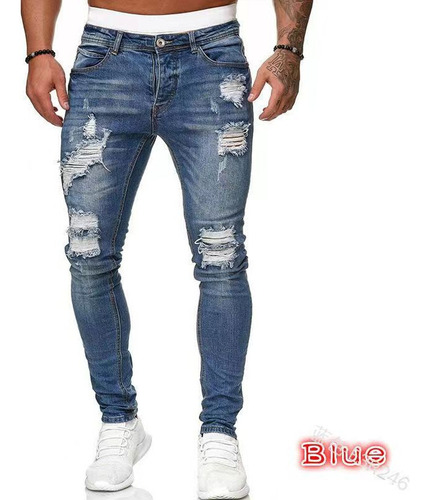 Vaqueros Ajustados Y Rotos De Moda Para Hombre