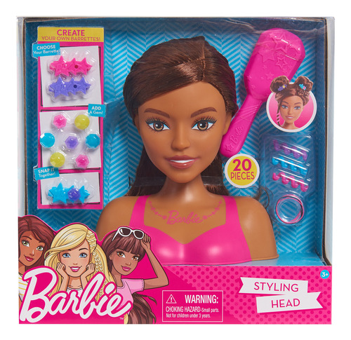 Barbie Small Styling Head, Cabello Castaño, Incluye 20 Pieza