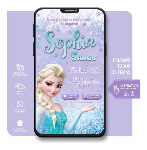Convite Aniversario Virtual Personalizado Interativo Frozen