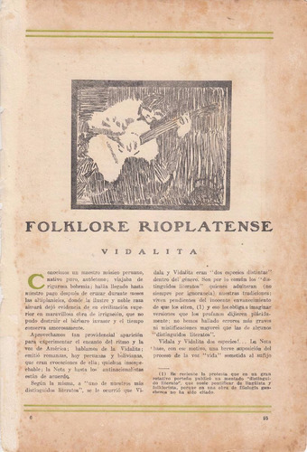 1929 Folklore Nota Sobre La Vidalita Vicente Rossi La Pluma