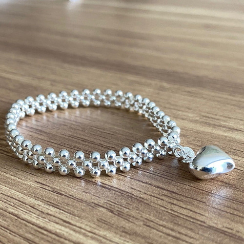 Imagen 4 de 10 de Pulsera De Plata 925 Bolitas Y Dije De Corazón Mujer Agálea
