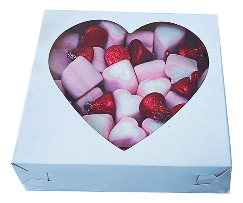 25 Cajas Blancas Con Ventana Corazon 10x10x3 Cms 1948 Blanca Ventana Corazon