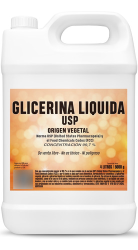 Glicerina Liquida 100% Vegetal Usp Grado Alimenticio 5 Kilos