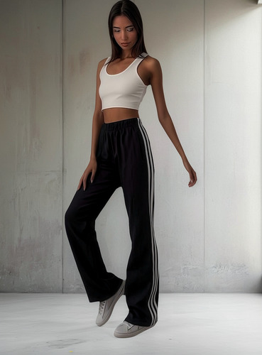 Pantalón Palazzo Track Recto 3 Brands Rayas Tiras - Mujer